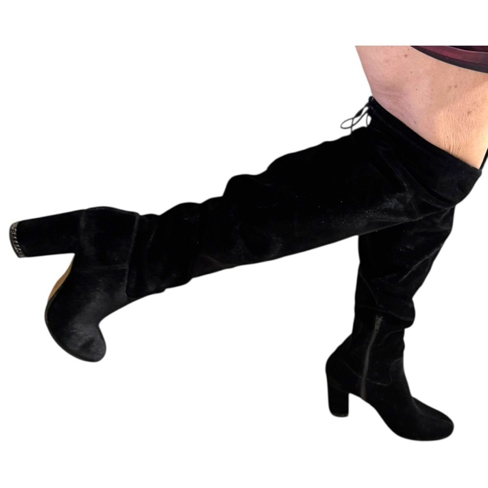 Michael Kors Black over the knee velour Heeled Boots Sleek Silhouette - Picture 5 of 13